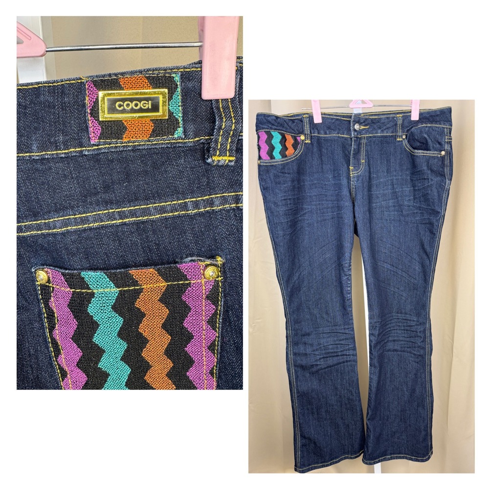 COOGI Bootcut‎ Jeans Multicolor Woven Pockets Y2K Style Denim Plus size 16W